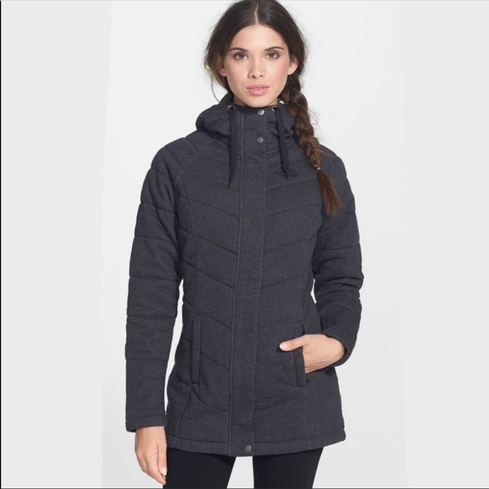 The North Face Black Miss Kit Hooded Quilted Long Jacket